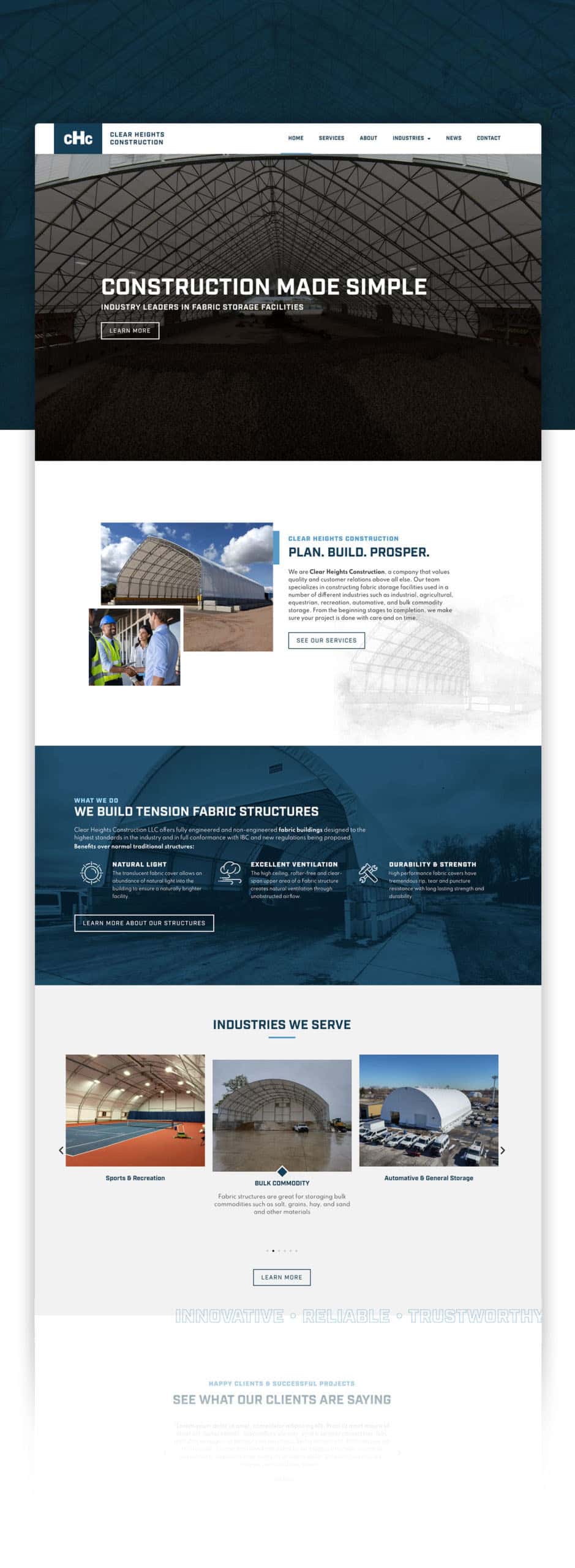 clear heights construction website mockup