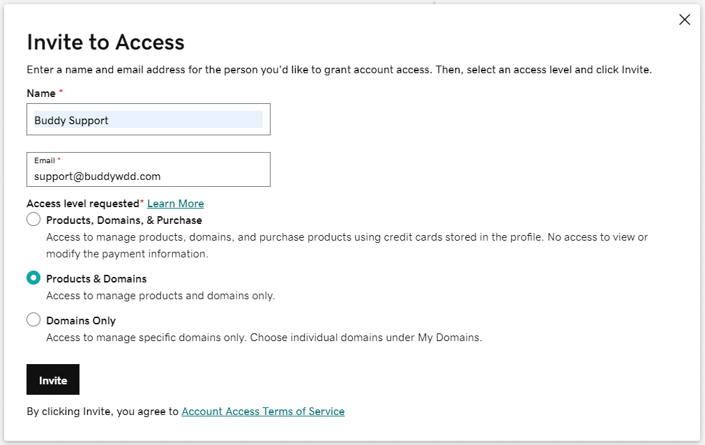 GoDaddy Invite to Access